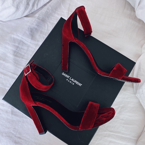 Red Velvet Saint Laurent Heels - Picture 3 of 8